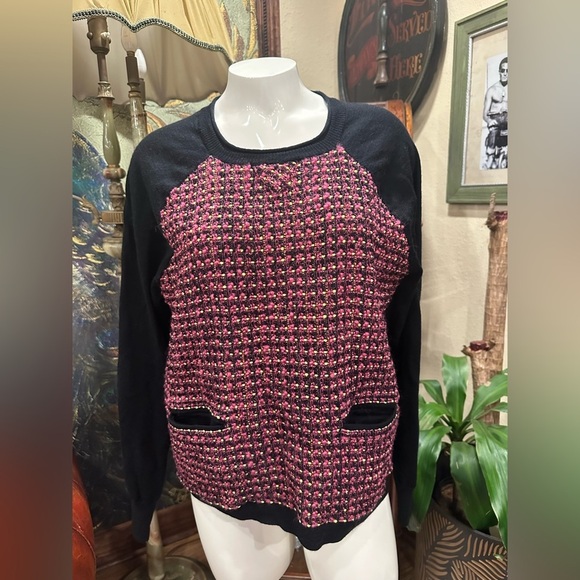 EUC J.CREW Sweater Top Size S Black Multicolor Tweed Pullover Long Sleeve - Picture 1 of 8